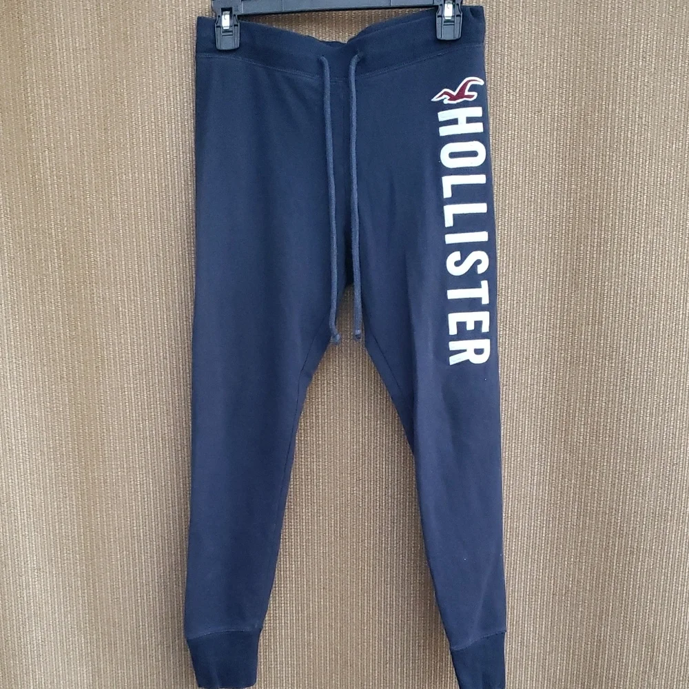Hollister Navy Jogger Pants with White Logo - Picture 1 of 3